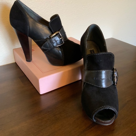 Kurt Geiger Leather & Suede Peep Toe Heels Size 8.5 - Picture 3 of 13